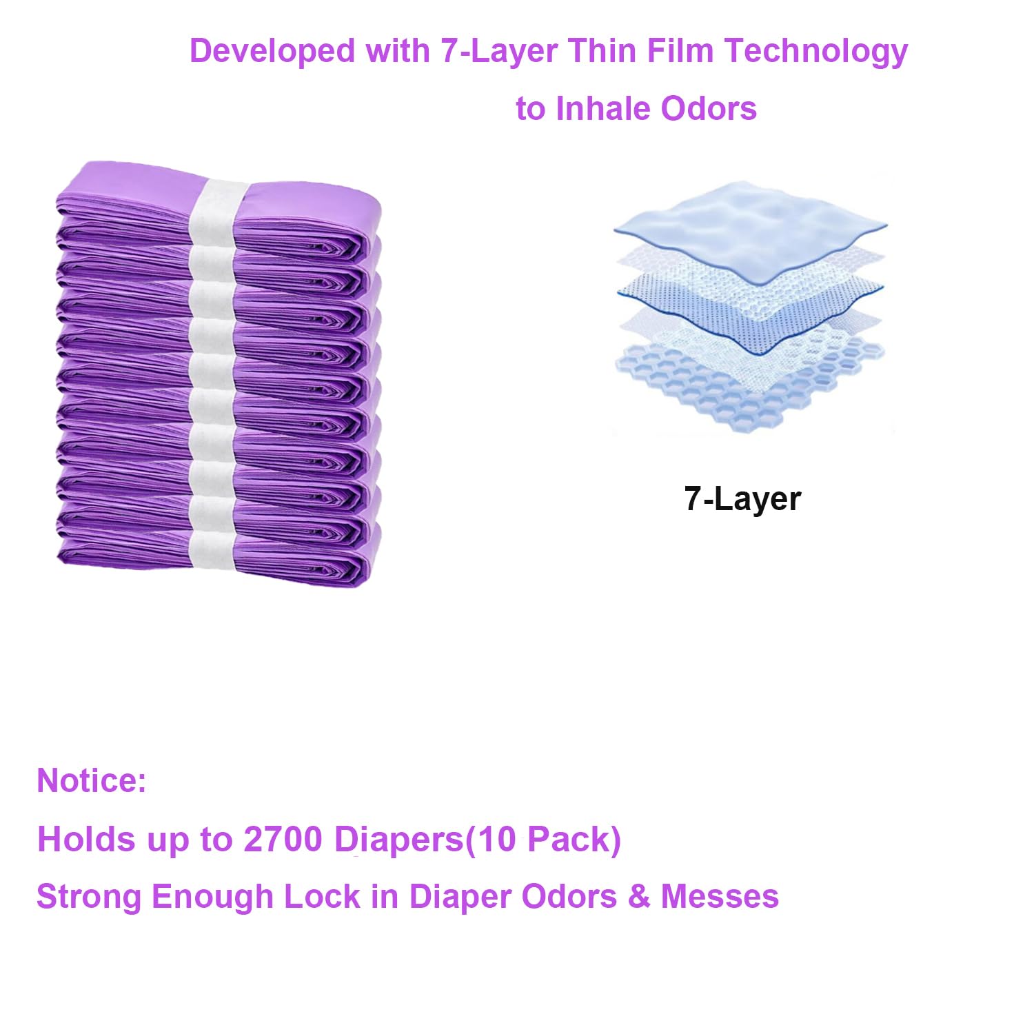 10 Pack Nappy Bin Refills Bags, Diaper Pail Refill Bags, Scented Refills Diaper Pail Disposal Sacks Holds 2700 Diapers - Image 4