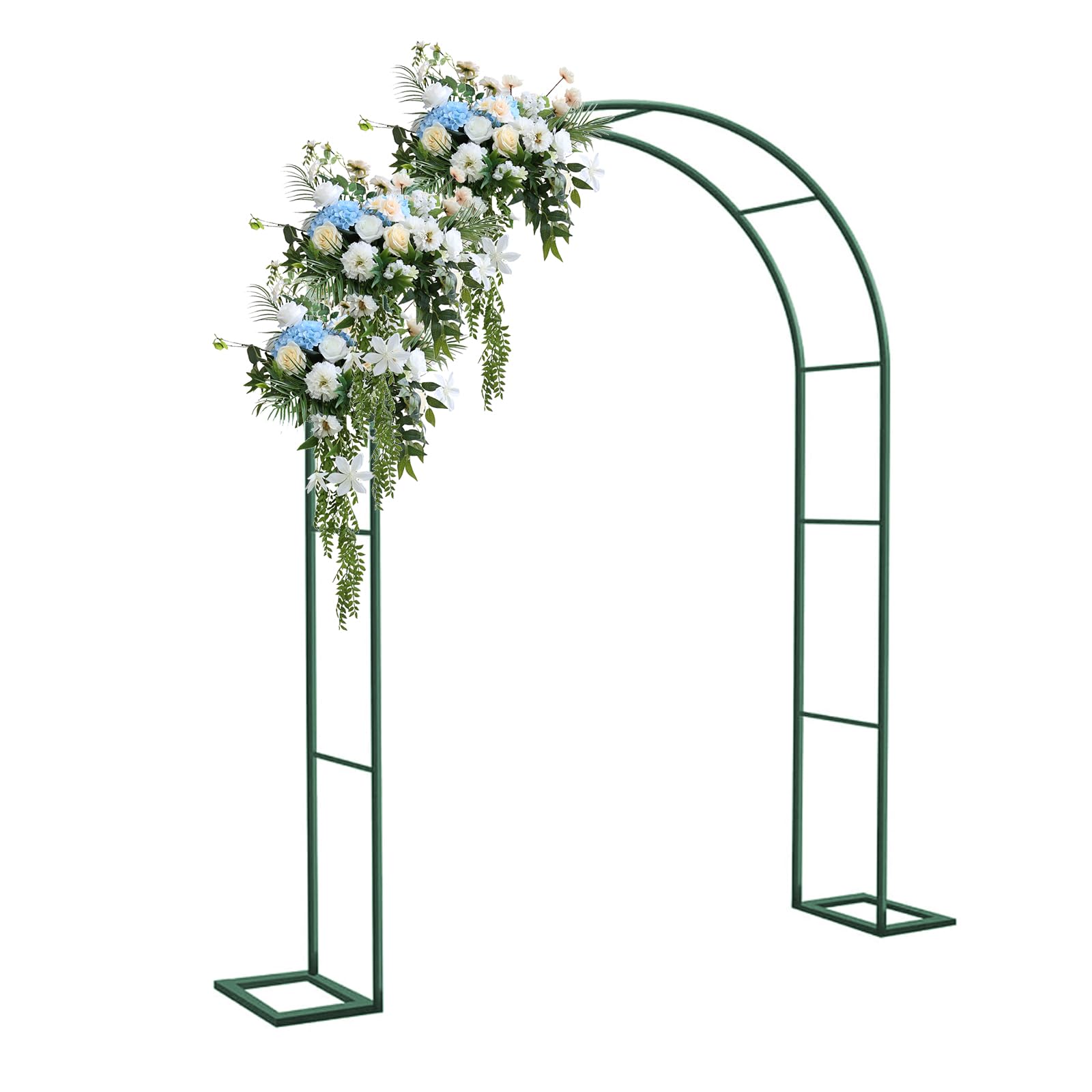 2.4m Heavy Duty Metal Garden Arch Trellis, Weatherproof Outdoor Plant Support Archway for Climbing Plants Roses Vines, Large Wedding Arbor for Bridal Ceremony & Party Decoration (With base)