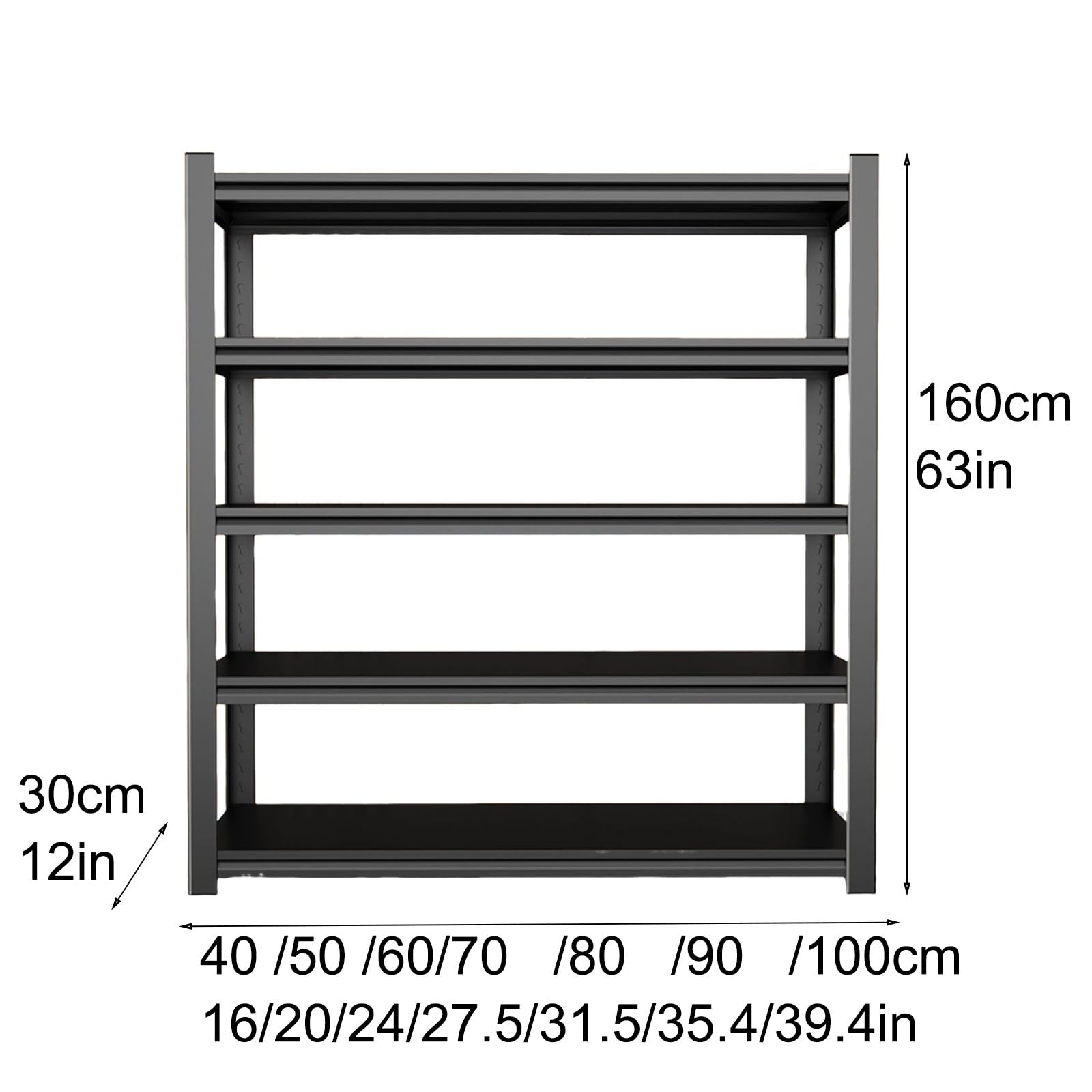 Verkaufsregal, Metall-Lagerregalständer, 5-stöckiges Verkaufsregal, für Snacks/O, für Küche, Schrank, Waschküche, Badezimmer, Speisekammer, Schwerlastregale (40 x 30 x 160 cm / 16 x 12 Zoll)