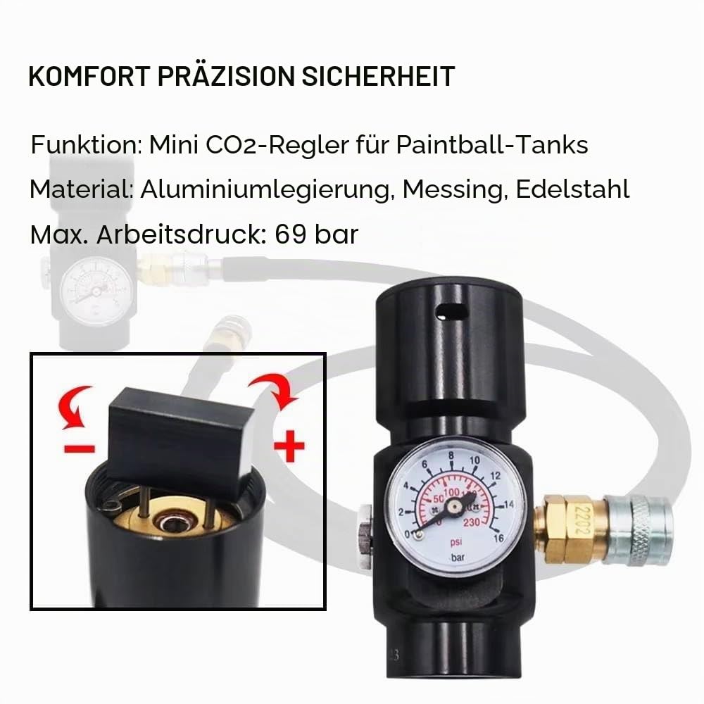 HPA Paintball Pressure Regulator with G1/2-14 Thread,Input 1500 PSI, Output 0-130 PSI, Suit for Pneumatic Air Tools