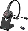 Delton Noise Canceling Bluetooth Computer Headset with Charging Dock, Auto Pair USB Dongle for PCLaptop, Compatible with MS Teams, Zoom, Google Meet, and More | Black