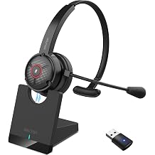 Delton Noise Canceling Bluetooth Computer Headset with Charging Dock | Auto Pair USB Dongle for PC/Laptop, Compatible with MS Teams, Zoom, Google Meet, and More | Black