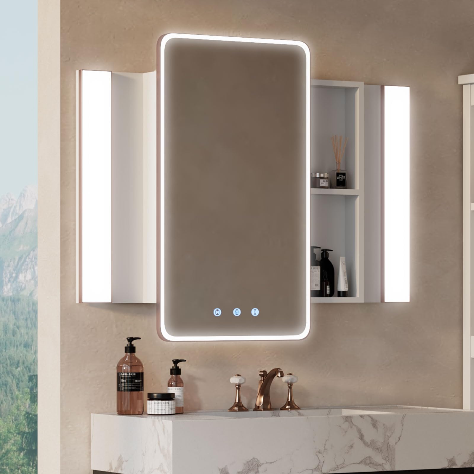 Lighted Medicine Cabinet,Lighted Medicine Cabinet with Mirror and Lights,Led Medicine Cabinet Mirror for Bathroom Mirror Cabinet,Rose Gold Medicine Cabinet with Lights,32x40 Inch