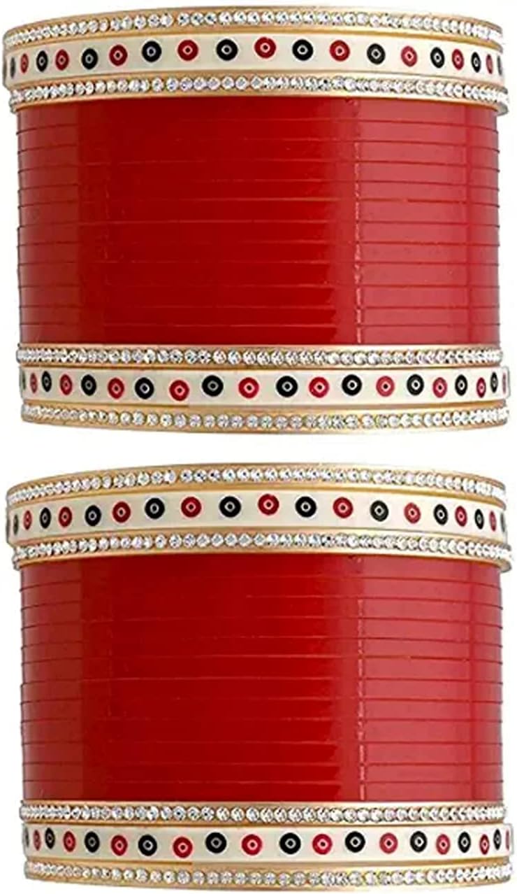 Chinar Jewels Acrylic Gold Plated & Cubic Zirconia Chuda Set for Women & Girls (Pack of 36) (Red) (2.6)