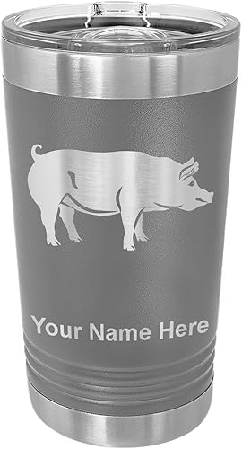 Miniatura 9 de LaserGram Vaso de pinta aislado al vacío de 16 onzas, cerdo, grabado personalizado incluido (negro)