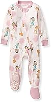 Burt's Bees Baby Girls Organic Cotton Sleeper Footie Pajamas - Snug Fit, Diagonal Zip, Non-Slip Bee Grips