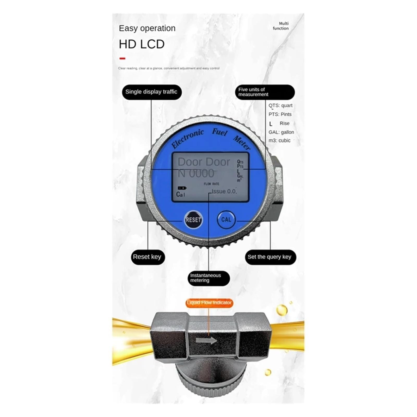 Sensore di Flusso dell'Acqua, Misuratore di Portata 'Olio con Misuratore di Portata Digitale for Metanolo Ad Alta Precisione in Lega di Alluminio DN20MM per Giardino, Camper, Prato