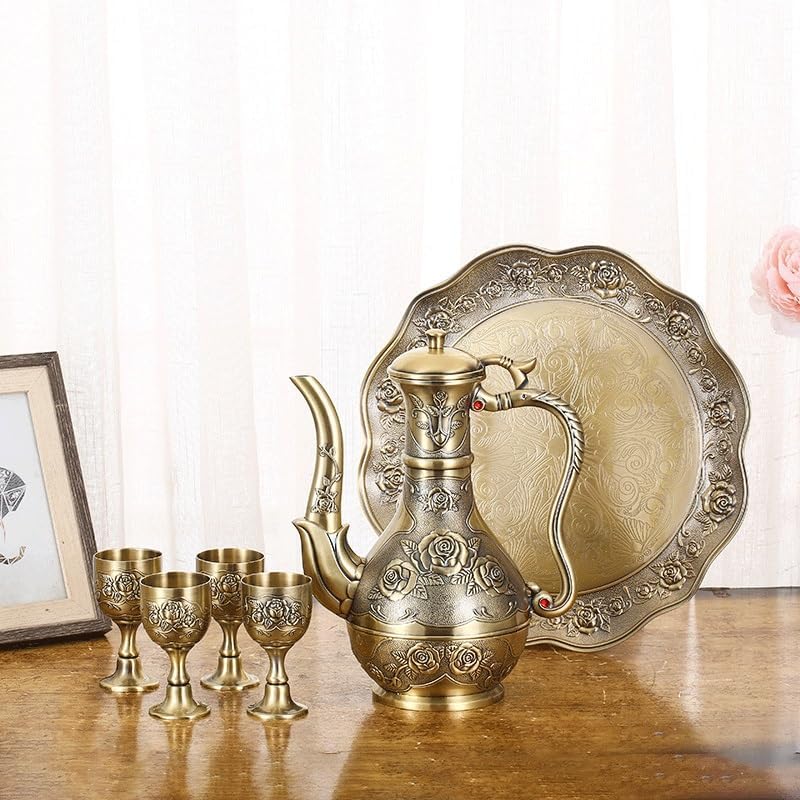 Metal Bronze Wine Set European Vintage Gift Box Home Wine Cabinet Decorated Wine Pot