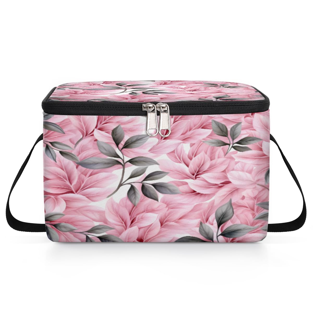 GzLeyigou Floral Flowers Lunch Bags for Women Men 9 Cans, Hot & Cold Food Delivery Bag Insulated Grocery Bag Insulated Lunch Box Leaves Cooler Bag for Office Work Picnic Beach