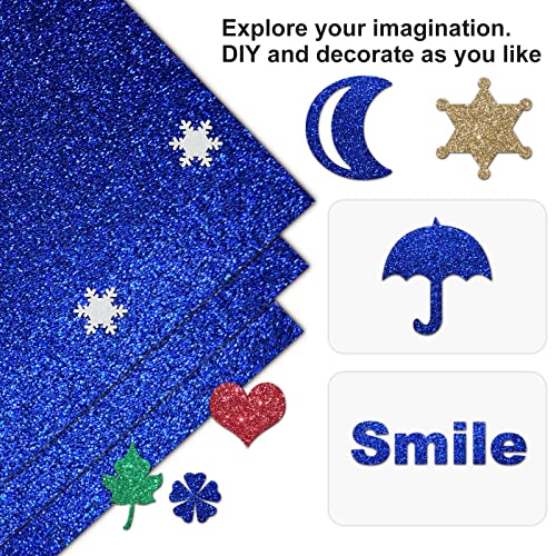 Rramorrra Blue Glitter Cardstock Paper 12" X 12" 15 Sheets 350Gms/130Lb Heavyweight Premium Royal Blue Sparkly Construction Paper For Cricut Machine, Craft, Scrapbooking, Party Decoration #TOP4