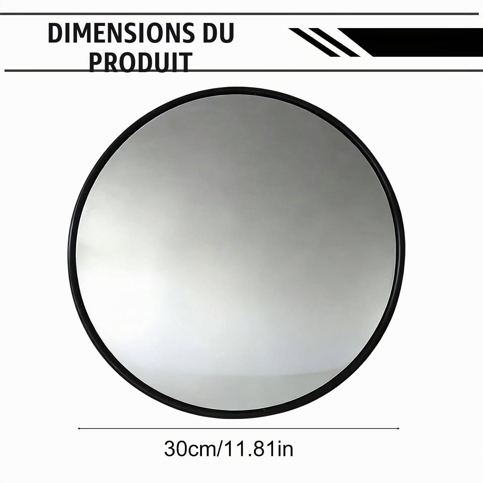 Ø30cm Miroir de circulation convexe de Surveillance, Acrylique Miroir Routier Sortie Garage Exterieur de rue Interieur pour Stationnement, Circulation Grand Angle pour la Sécurité, noire