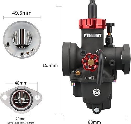 Miniatura 3 de NIBBI Kit de carburador PE28FL, carburador de motocicleta PE28mm con filtros de aire de 1.81 pulgadas para motocross, mini bicicleta, pit bike