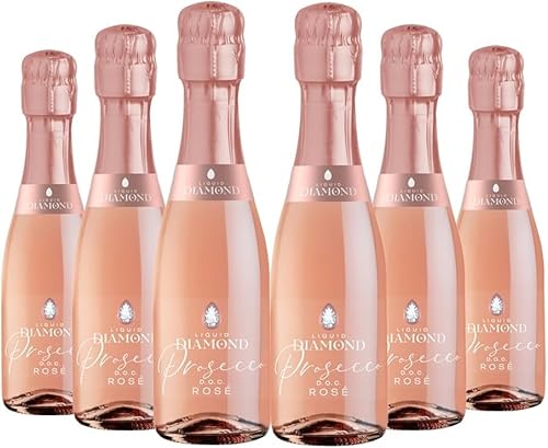 Liquid Diamond Prosecco DOC Rosé Mini Bottles 20cl | Award Winning Premium Italian Sparkling Rosé Prosecco from Veneto | 11% ABV | Vegan Friendly | 6 x 20cl Bottles