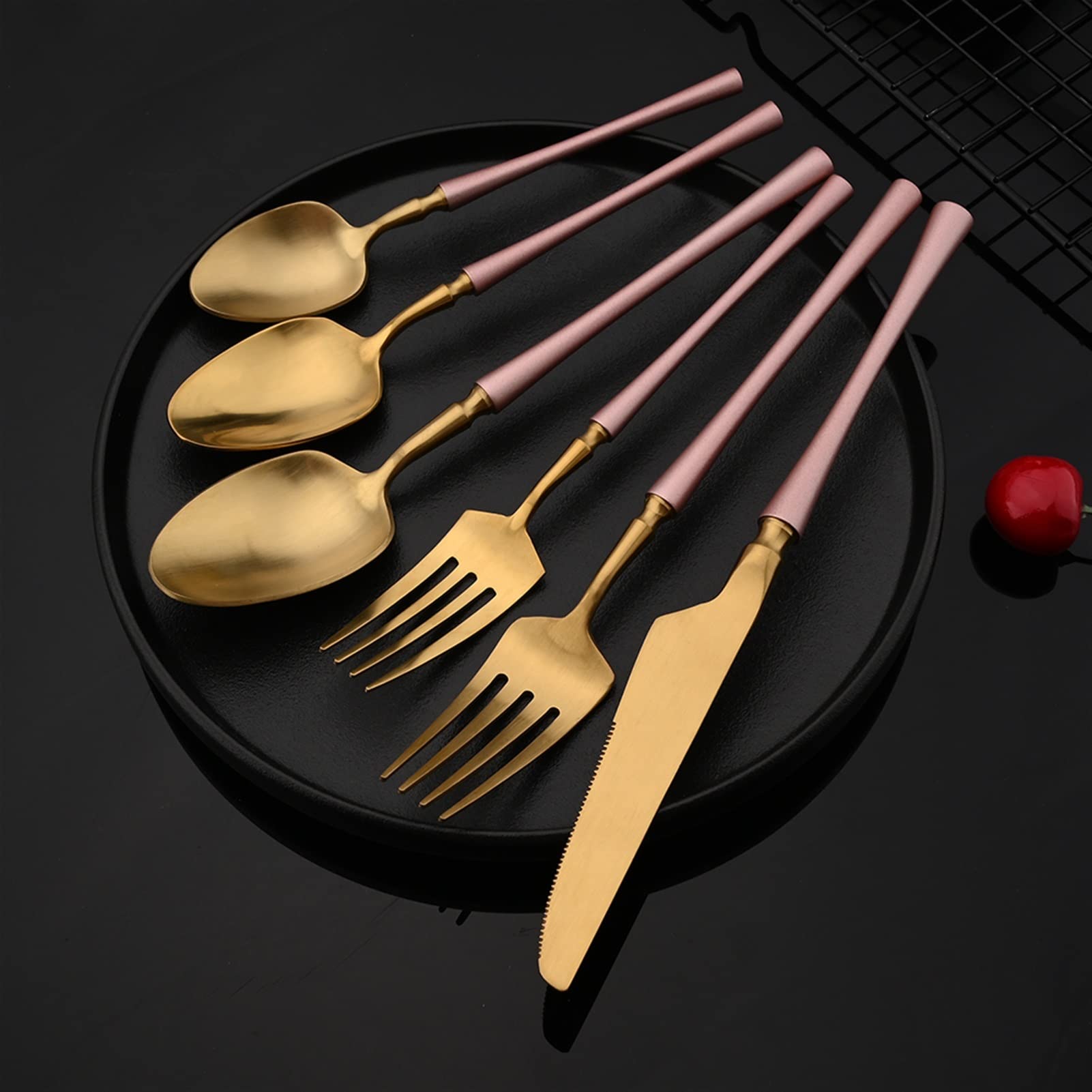 Ensemble de Couverts, Ensemble de Couverts en Or Rose Mat 2/4/6 pièces, Ensemble de Couverts en Acier Inoxydable de Style Occidental pour la Cuisine et la Salle à Manger