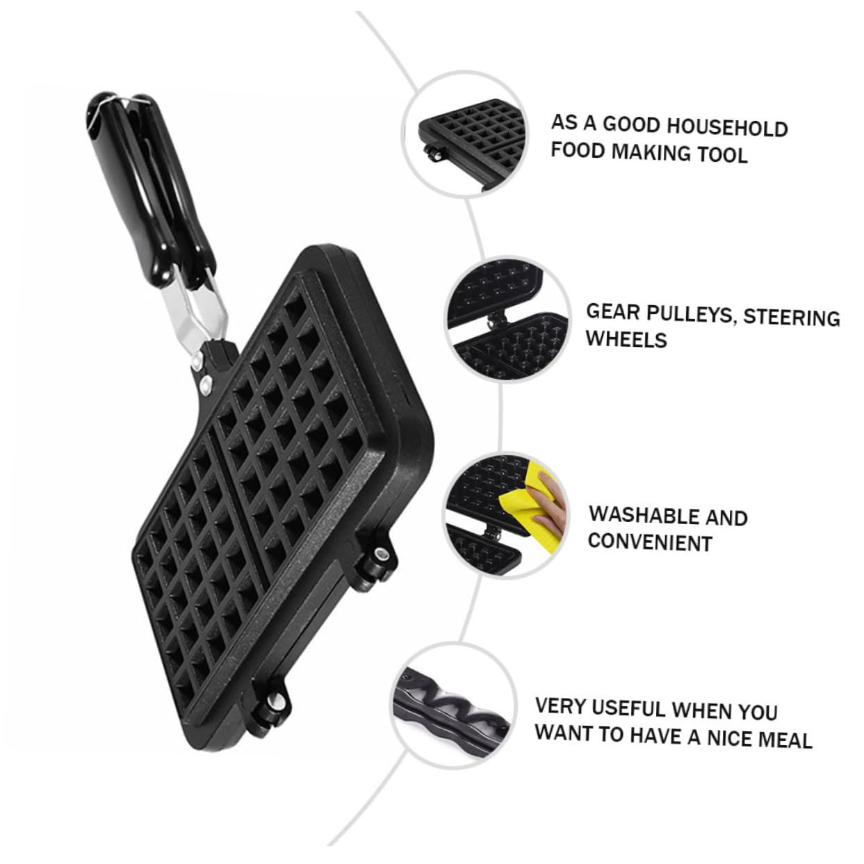 Mikinona Stampo per Waffle Resistente al Calore e Lavabile Nero in Alluminio Pressofuso Forma per Dolci per Cucina e Forno