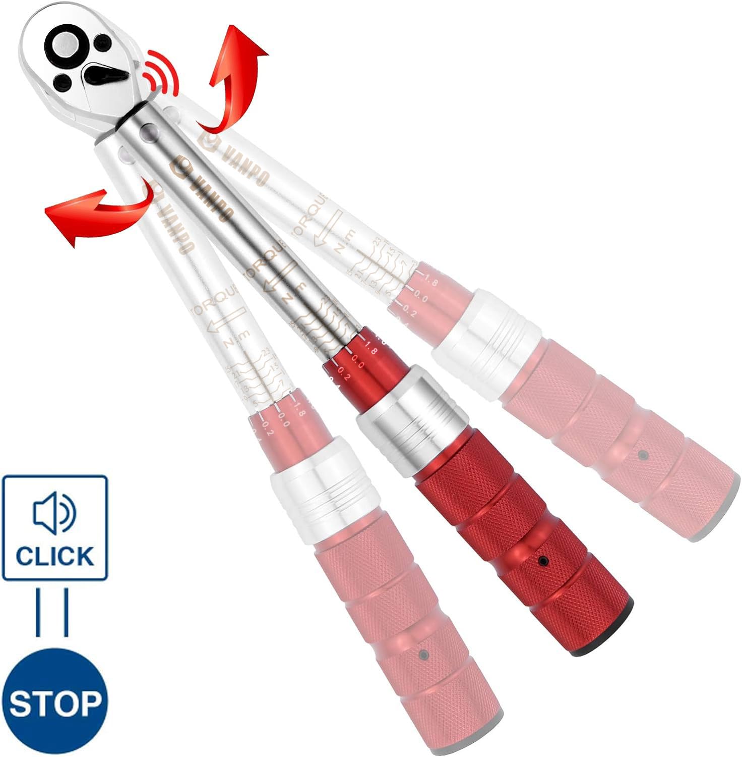 VANPO Clé Dynamométrique 1/4", Clé de Torsion 3-25 Nm, Précision ± 3% con Bouton de Libération Rapide, Tête à Cliquet Réversible, Barre d'extension, 3/8" Adaptateur pour Vélos Route y Montagne, Moto