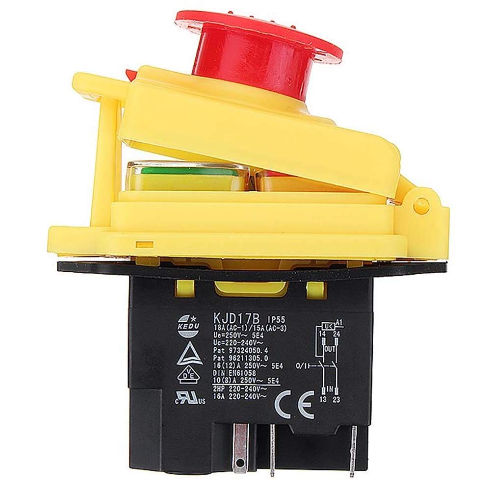 KEDU KJD17B 5 Pins Waterproof Electromagnetic Push Button Switch Electric Tool Emergency Stop Pushbutton Switches with Power Outage and Undervoltage Protection Functions 250V 18/15A