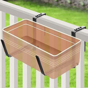 2 Pcs Adjustable Railing Planter Boxes Brackets,Heavy Duty Iron Window Box Planters Holder Outdoor for Railings,Windowsill,Patio,Deck,Garden,Balcony,Fence,Wall,Porch,Black