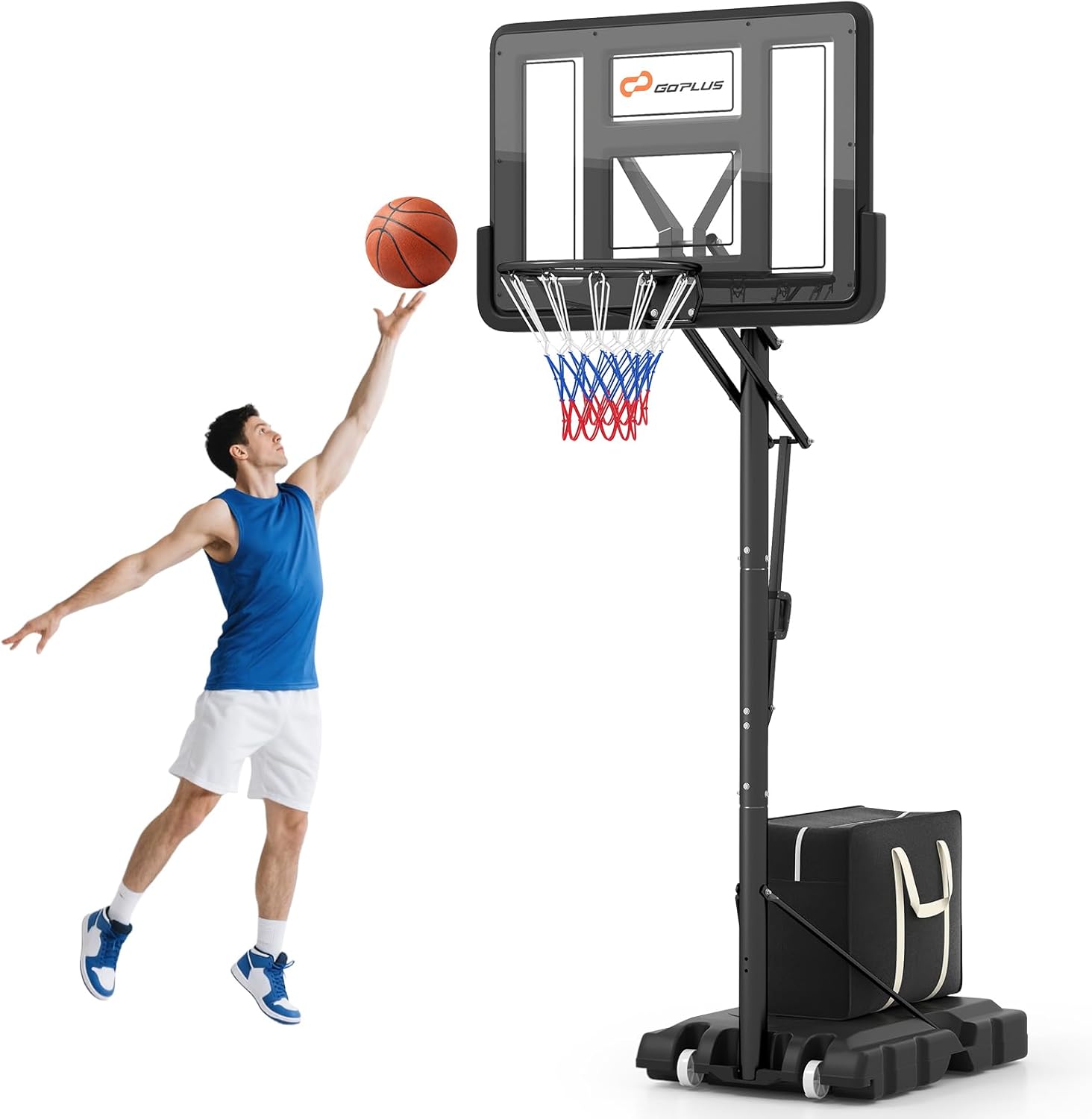 Goplus Portable Basketball Hoop Outdoor, 10FT Basketball Goal w/ 44'' Shatterproof Backboard, Easy Adjust Height, Fillable Base, Free Weight Bag for Teens Adults Driveway Backyard