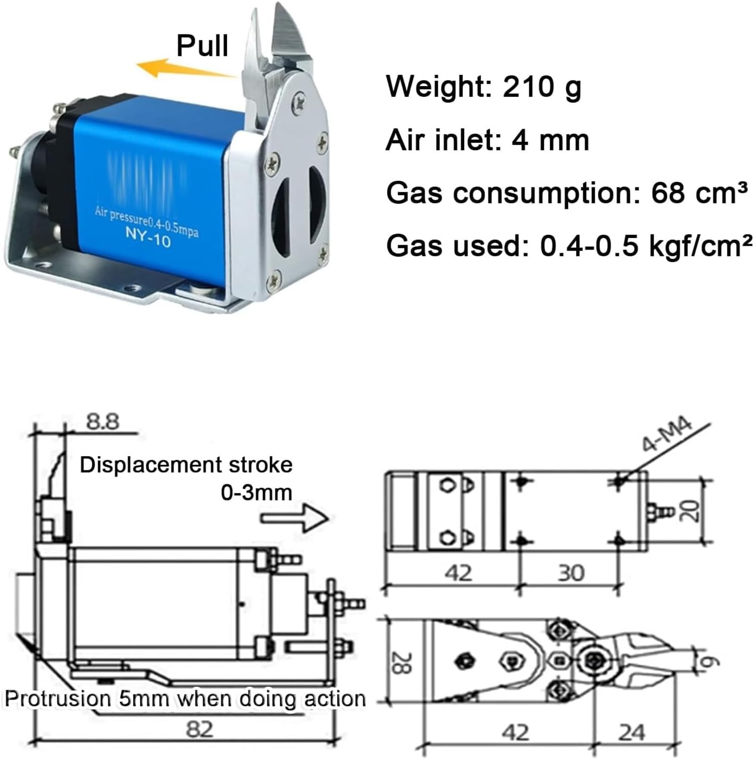 Air Shears Pneumatic Power Metal Shear Cutter Scissor Cutting Tool With Replacement Blade Set，Replaceable Blade, for 3.5mm Soft Plastic, 2.3mm Hard Plastic