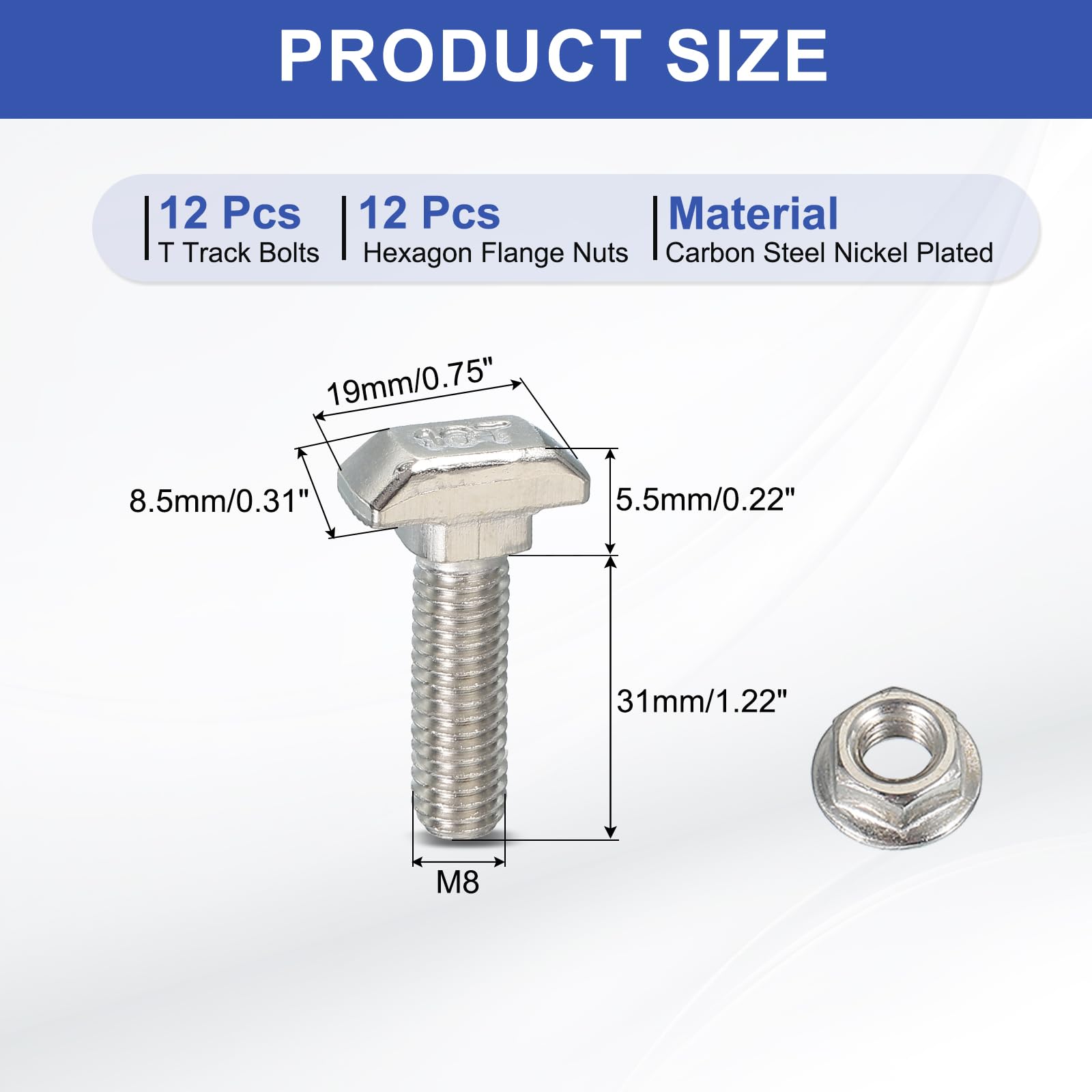 PATIKIL M8 x 33 mm T-Slot Bolts - Image 2