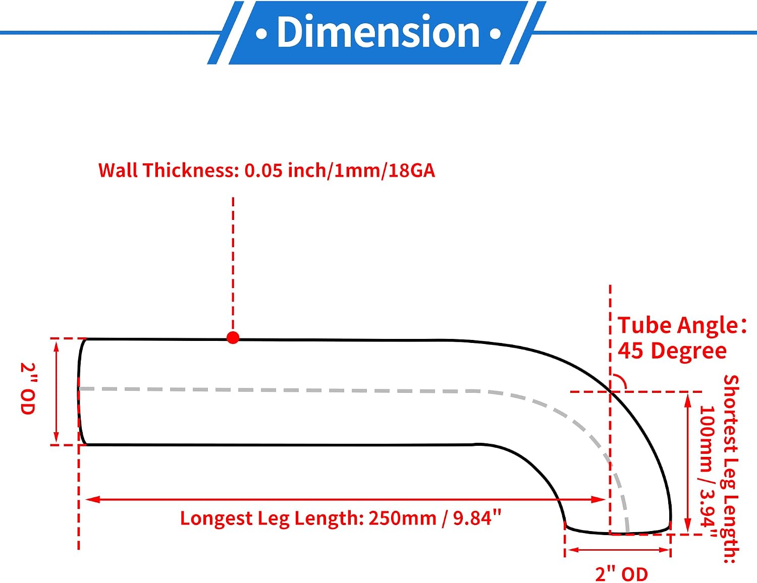 2" OD 45 Degrees Mandrel Bend Elbow T304 Stainless Steel Exhaust Tube Pipe Piping Surface Polishing Silver Tone