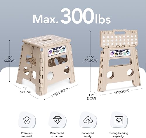 Miniatura 11 de Delxo Taburete plegable de 17.5 pulgadas, taburete plegable para adultos con bloqueo de seguridad, taburete plegable portátil de plástico, taburetes