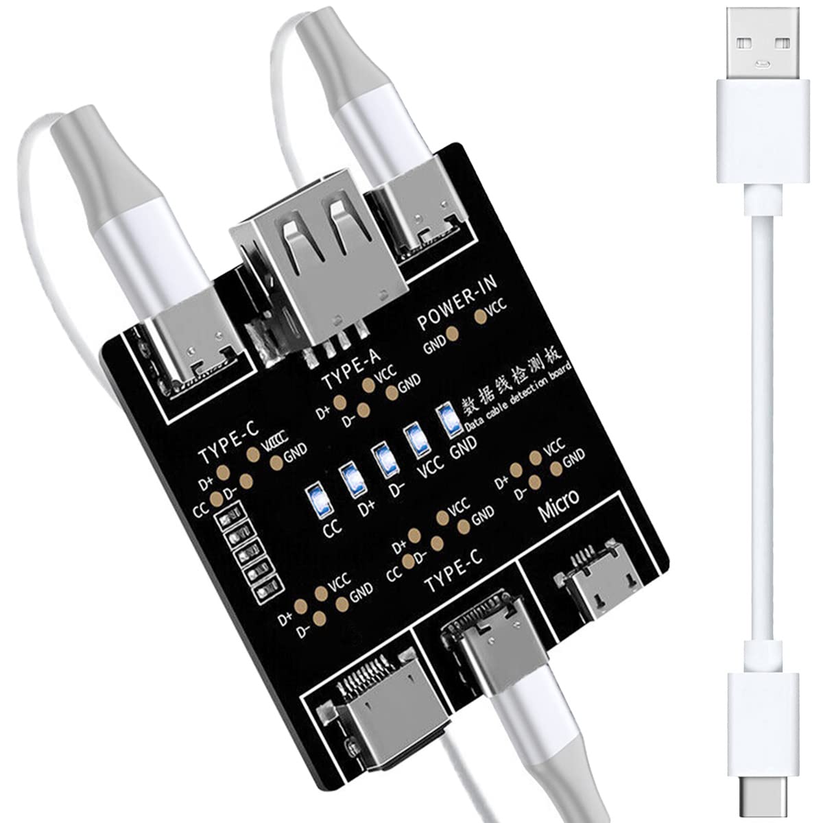 Youmile DT3 USB Cable Tester Data Cable Detection Board Fast Detector Tool PCB Board Lightweight Durable with Type-c to USB cable for apple Micro Type-C Port USB Cable Tester