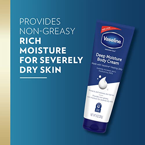 Unilever Vaseline Intensive Care Body Cream Deep Moisture 4 pk with Healing Petroleum Jelly & Vitamin E Rich & Smooth for Dry Skin 9 oz