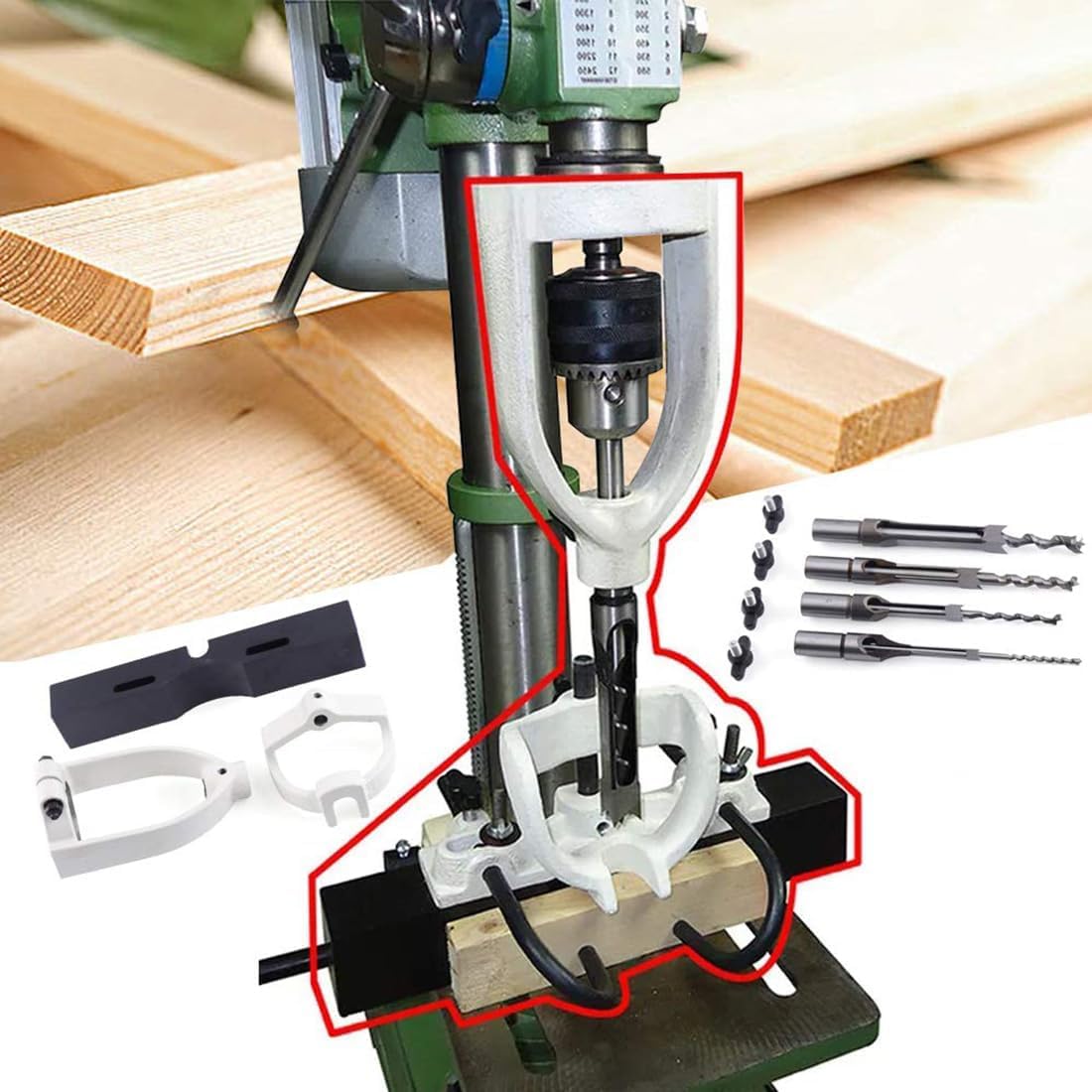 Mortasatrice da banco per la lavorazione del legno, con foro quadrato, strumento efficiente e preciso per progetti di lavorazione del legno
