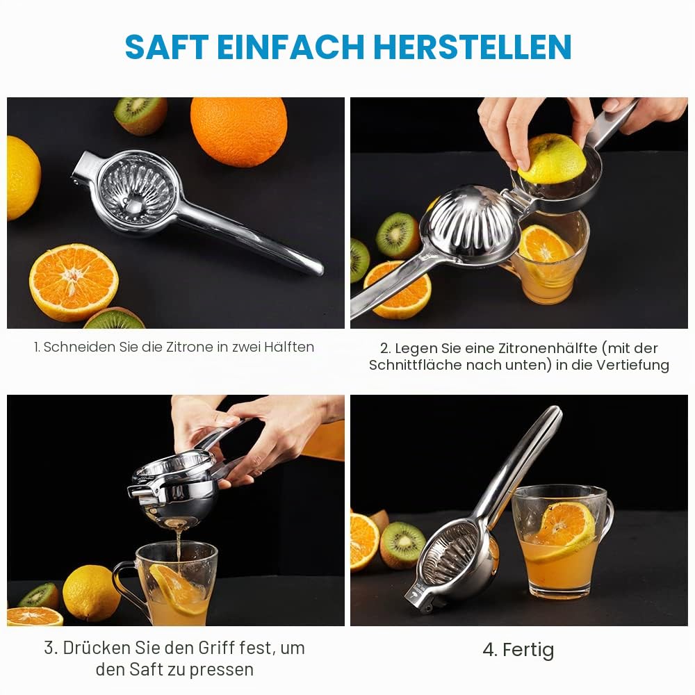 Zitronenpresse Limettenpresse Zitruspresse Edelstahl Handpresse Entsafter Manuelle Zitruspresse zum Entsaften von Zitrone & Limetten, Gemüse, Großer, Silber