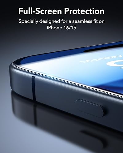 Miniatura 5 de ESR Paquete de 3 protectores de pantalla para iPhone 15, 3 protectores de pantalla de vidrio templado, bordes curvos 2.5D, protección de grado