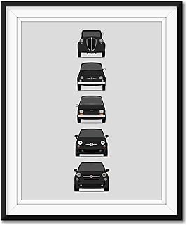 Fiat 500 Generations Inspired Poster Print Wall Art Handmade Decor of the History and Evolution of the Fiat 500 (Topolino, 500 Nuova, 126, 500L) (Unframed)
