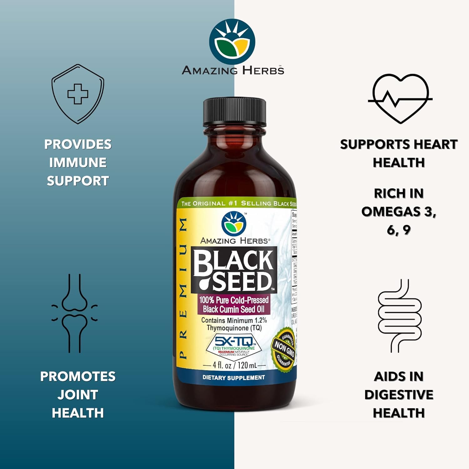 Amazing Herbs Premium Black Seed Oil Liquid - 4 Fl Oz Glass Bottle — Amazon image 2