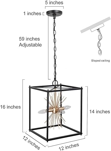 Miniatura 2 de Candelabros modernos negros y dorados, 4 luces colgantes cuadradas con diseño de explosión de estrellas para comedor, cocina, dormitorio, vestíbulo