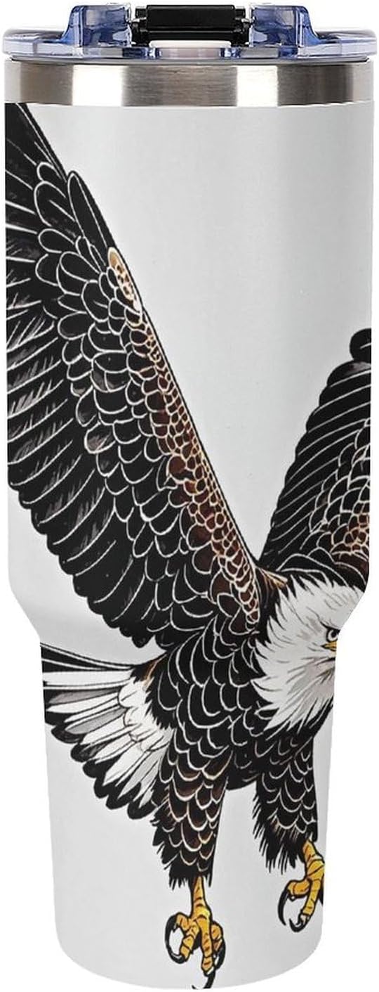 40 Oz Tumbler with Straw And Lid Sketch of Bald Eagle Diving Insulated Travel Coffee Mug Stainless Steel Water Bottle Vacuum Insulated Tumblers for Sport Work Car Travel Weekends
