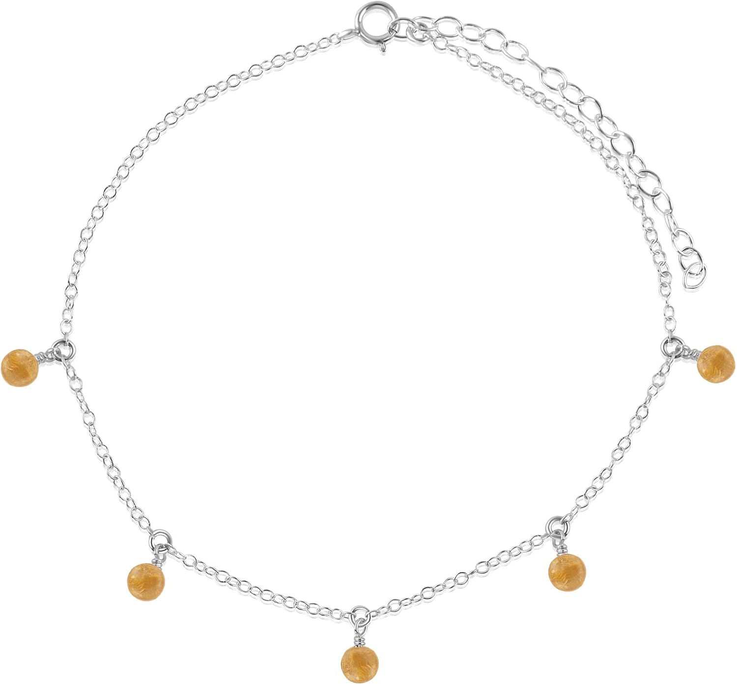 Luna Tide Citrine Bead Drop Anklet in Sterling Silver