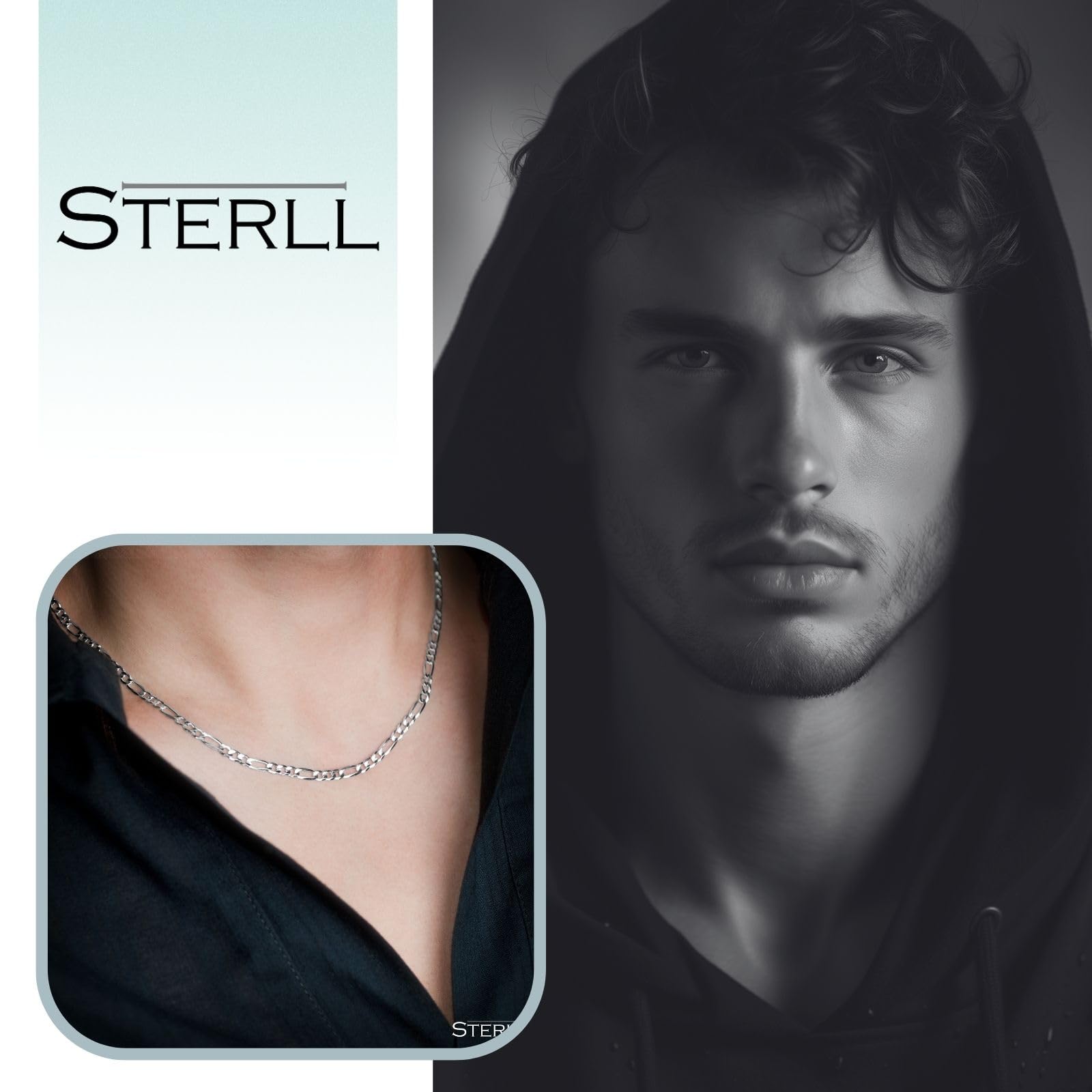 STERL, collana da l'acciaio chirurgico e l'acciaio inox possono contenere nichel.uomo, in argento 925, ideale come idea regalo per mariti o amici, con cofanetto portagioie