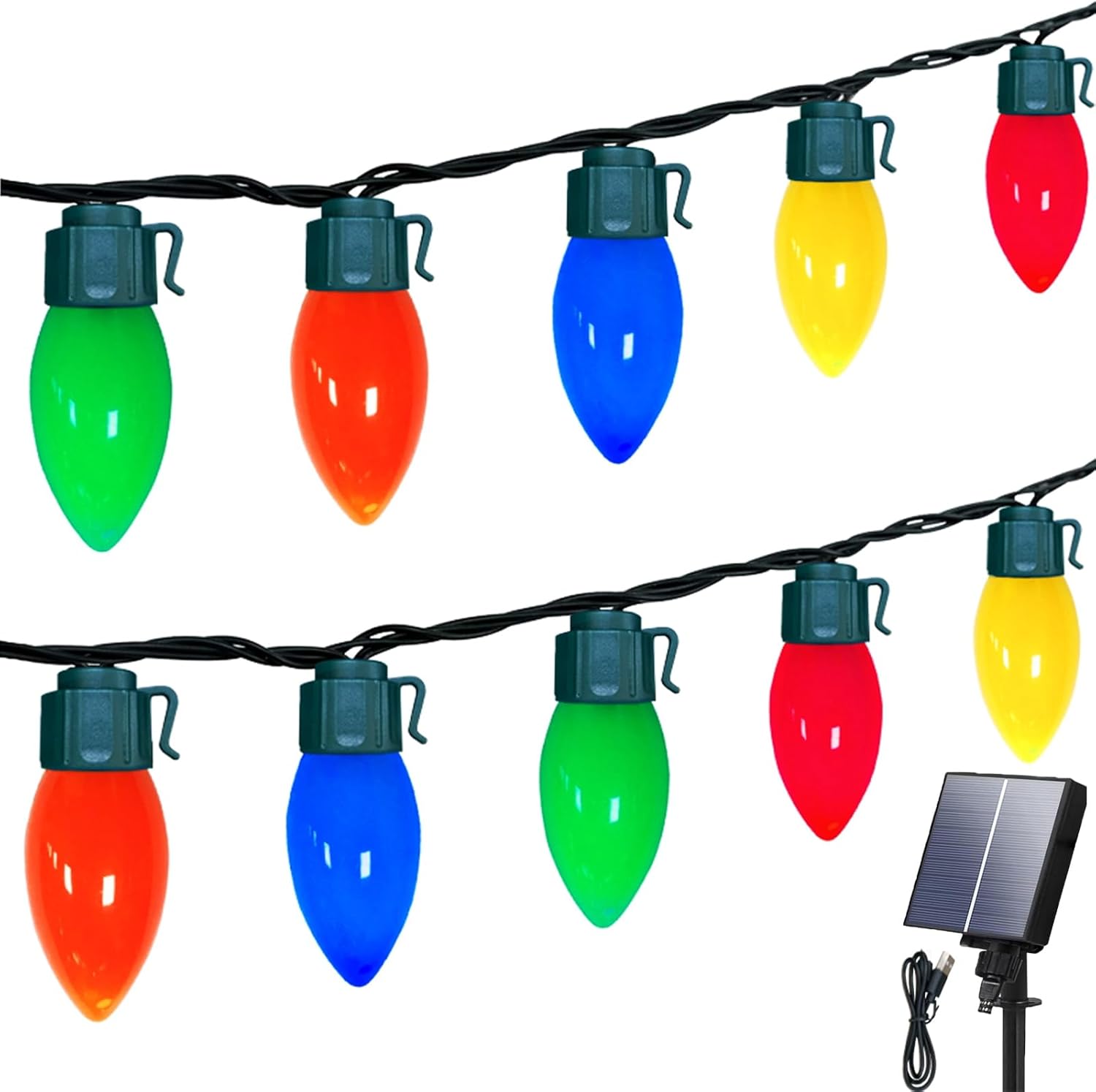 C9 Solar Christmas Lights, 33ft 50LEDs Outdoor Christmas String Lights, 8 Lighting Modes, IP65 Waterproof Outdoor Indoor Vintage Fairy Lights for Christmas Tree Party Decor