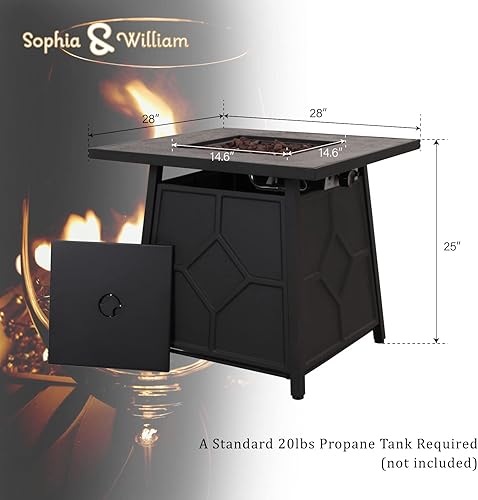 Miniatura 21 de Sophia & William Mesa para fogata de gas de 28 pulgadas, 50,000 BTU cuadrada para exteriores, fogatas de propano 2 en 1, chimenea de patio de Negro