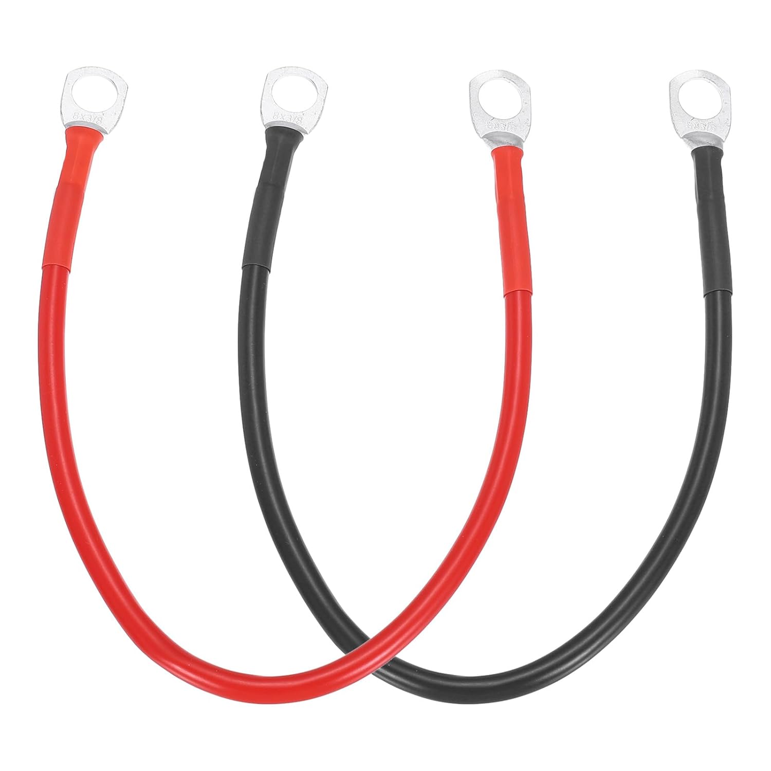 MECCANIXITY 2Pcs 4AWG Gauge Battery Cable Wire 2ft Length 1/4" Diameter Positive and Negative Copper Alternator Connector Extender with Terminals for Car RV Golf Cart Marine, Red Black