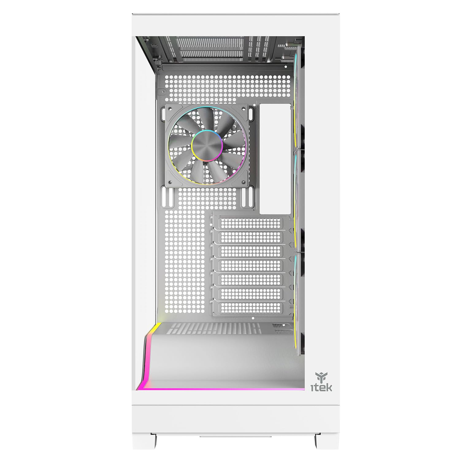 Itek Case Gaming SHOWBUI WAVE 82W - Tower ATX con 4 ventole ARGB 12 cm incluse - 2xUSB3, Type-C- paratia frontale e laterale in vetro temp scuro - Ed. Bianca
