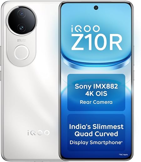 iQOO Z10R 5G (Moonstone, 8GB RAM, 128GB Storage) | 32MP 4K Selfie Camera | Quad-Curved AMOLED Display | Dimensity 7400 Pro...
