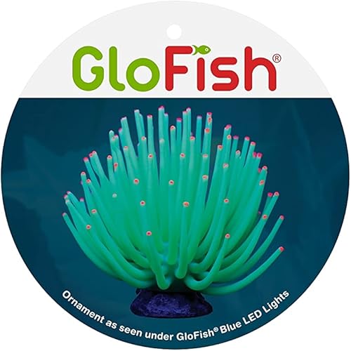 Miniatura 2 de GloFish Adorno de anémona, adorno detallado de acuario, verde grande, crea un efecto brillante (paquete de 1)