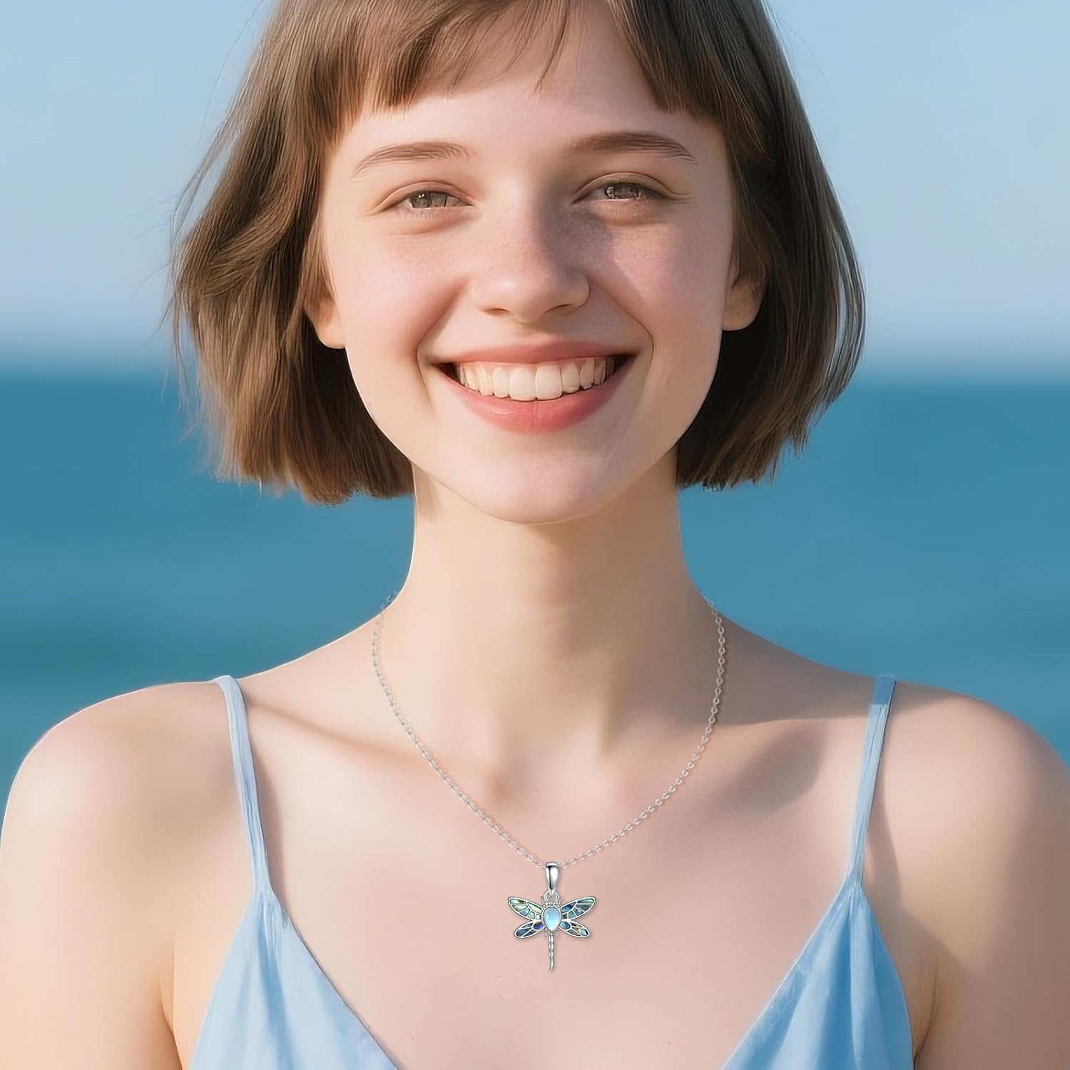 YFN Abalone Dragonfly/Butterfly Necklace Sterling Silver Moonstone Pendant Jewelry Gift for Women - Image 2