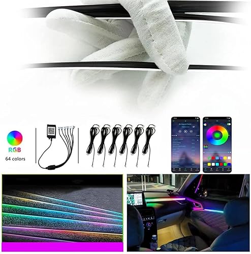 Miniatura 6 de Iluminación ambiental LED para interior del automóvil, tira de luz LED Symphony RGB para coche, 6 en 1 con fibra óptica acrílica de 204 pulgadas,