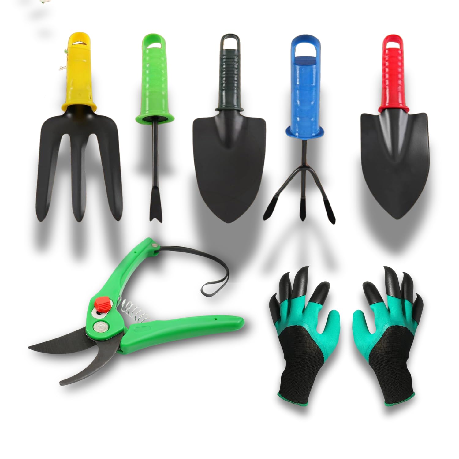 Neonnest® Gardening Tools Kit - 7 Pcs (Cultivator, Fork, Trowels, Weeder, Garden Gloves, Pruner Cutter) | Gardening Tools Set for Home | Indoor and Outdoor Gardening