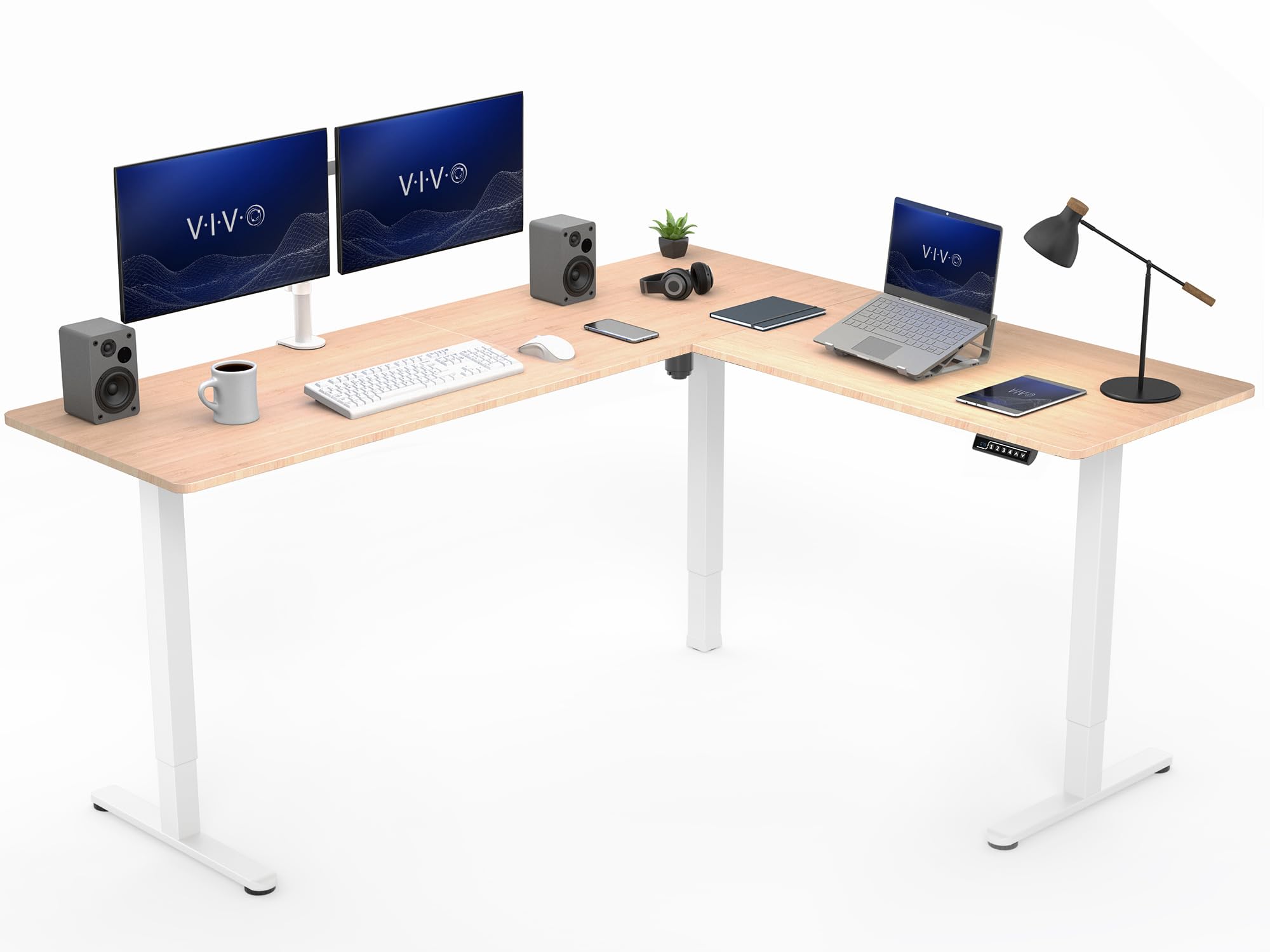 VIVO Real Bamboo 75 x 63 in Corner Standing Desk, DESK-E3CTWO-75