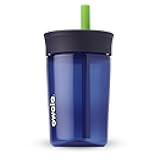 Owala Kids BPA-Free Plastic Tumbler with Spill Resistant Flexible Straw, Easy to Clean, Kids Water Bottle, Great for Travel, Dishwasher Safe, 15 Oz, Navy and Blue (Home Base)