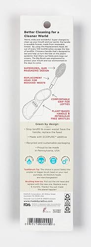 Miniatura 4 de RADIUS Cepillo de dientes grande con cabeza reemplazable, mano izquierda, suave en brillo coral, libre de BPA y aceptado por ADA, diseñado para